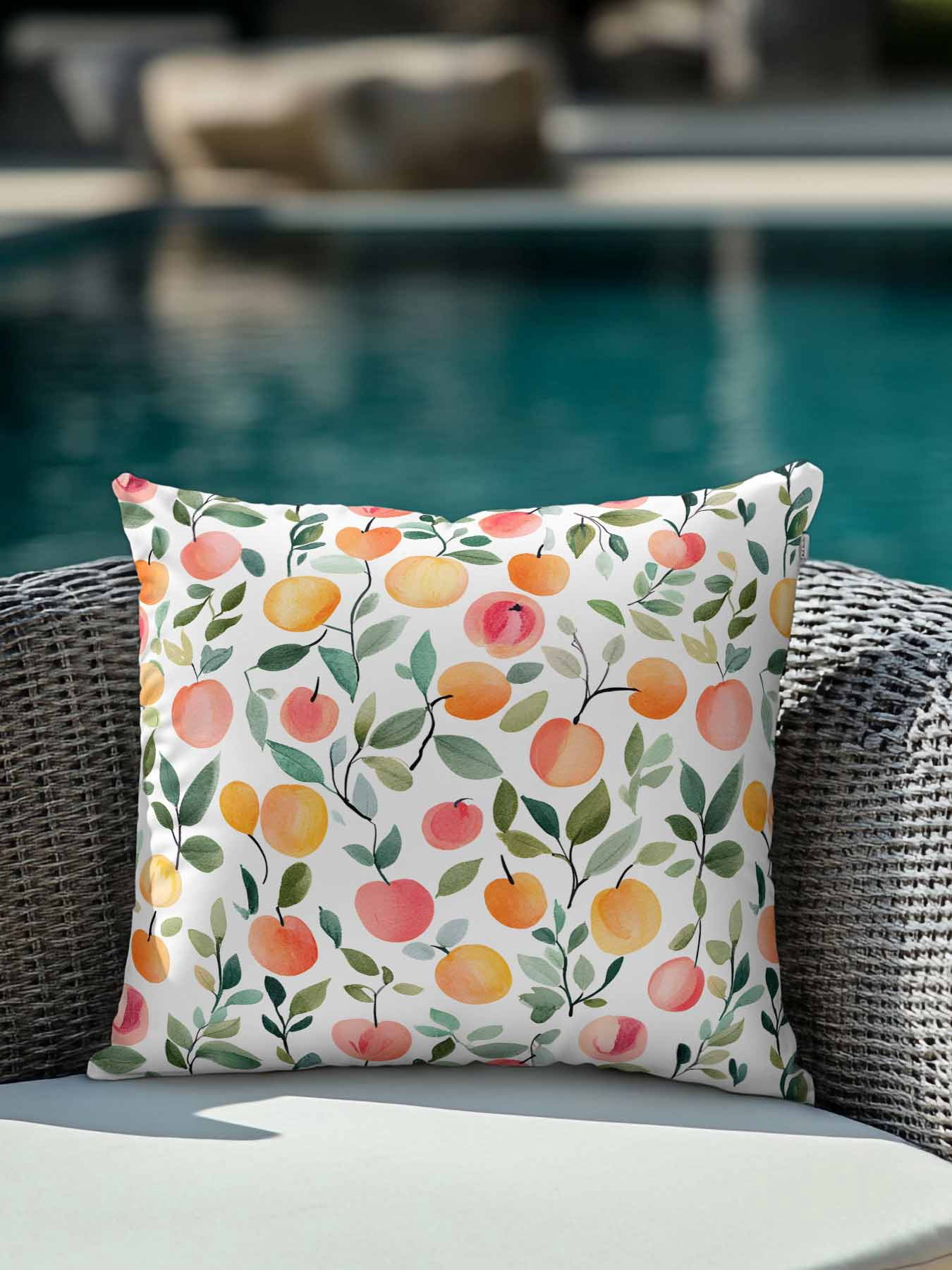 Outdoor Pillows Waterproof, Summer Fruits Bedding Throw Pillows with Insert for Couch Sofa Bed, Orange Peach Green Botanical Spring 18x18 Inch Pillowcases Decorative Camping Patio Pillow Set of 1