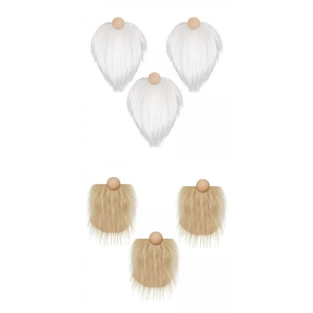 6x Barbas de Gnomo Precortadas Bolas de Madera Tela Barba de Enano Decoración Navideña Blanco y Caqui