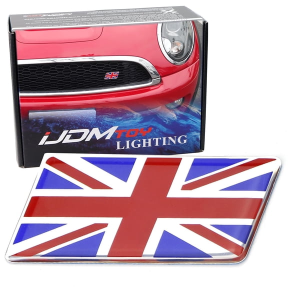 Red/Blue Union Jack Flag Emblem Badge with L Shaped Mounting Bracket Fit Car Front Grille For Britain Vehicles Such as Mini, Jaguar, Land Rover, etc