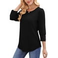 thumbnail image 4 of UVN Summer Womens Blouses Crew Neck 3/4 Sleeve with Button Shirts for Women Loose Fit Tunic Tops, 4 of 9