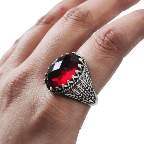 Red Garnet Ring, Silver Jewelry, 925 Silver Ring, Father's Day, Checker Garnet Designer Ring, January Birthstone Ring, Heavy Mens Ring, Spiritual Healing Gemstone, Christmas, Designer Mens Ring