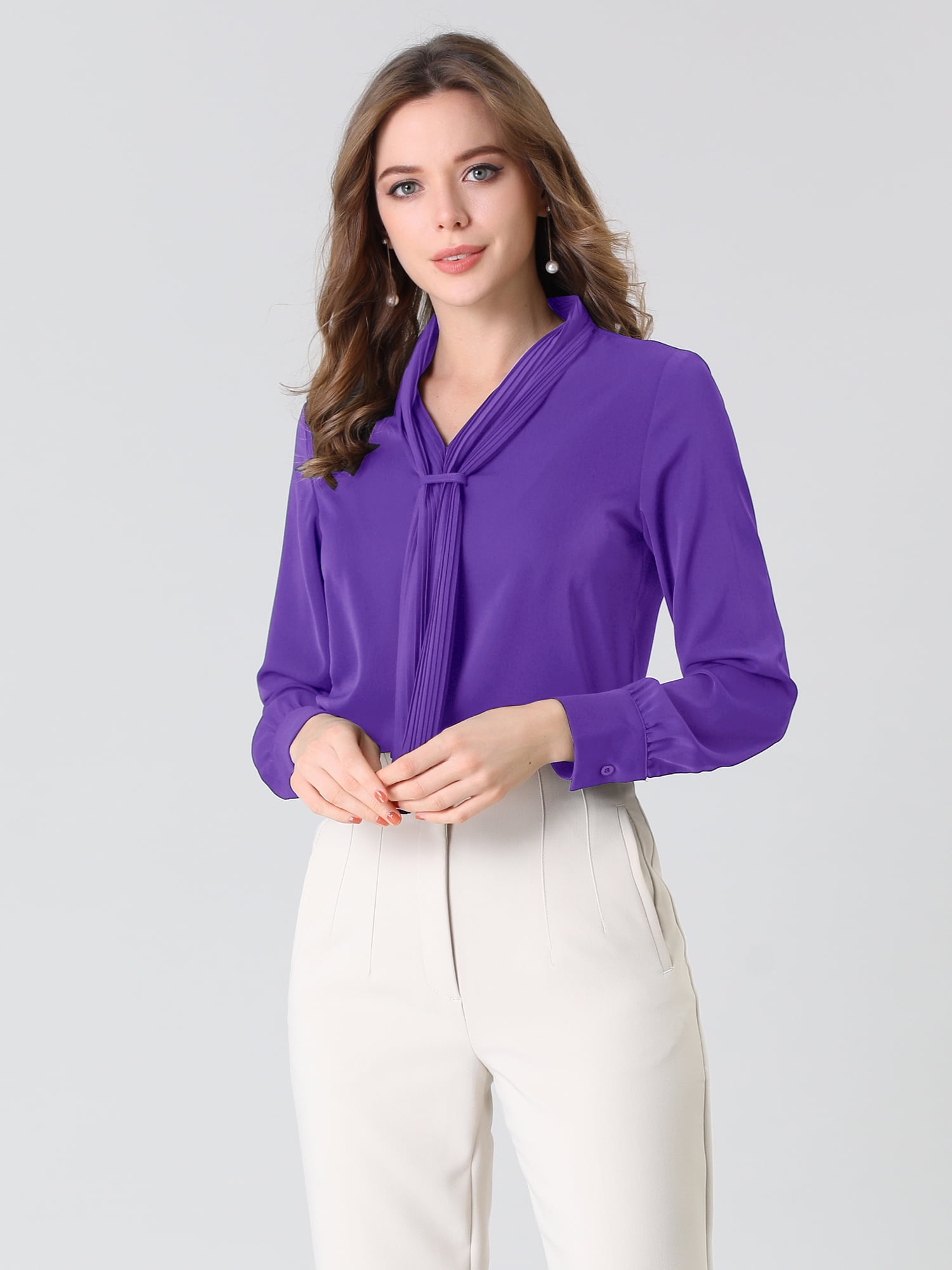 DARING DIVA Work Office Blouse Pleated Top Shirt 2XL Purple