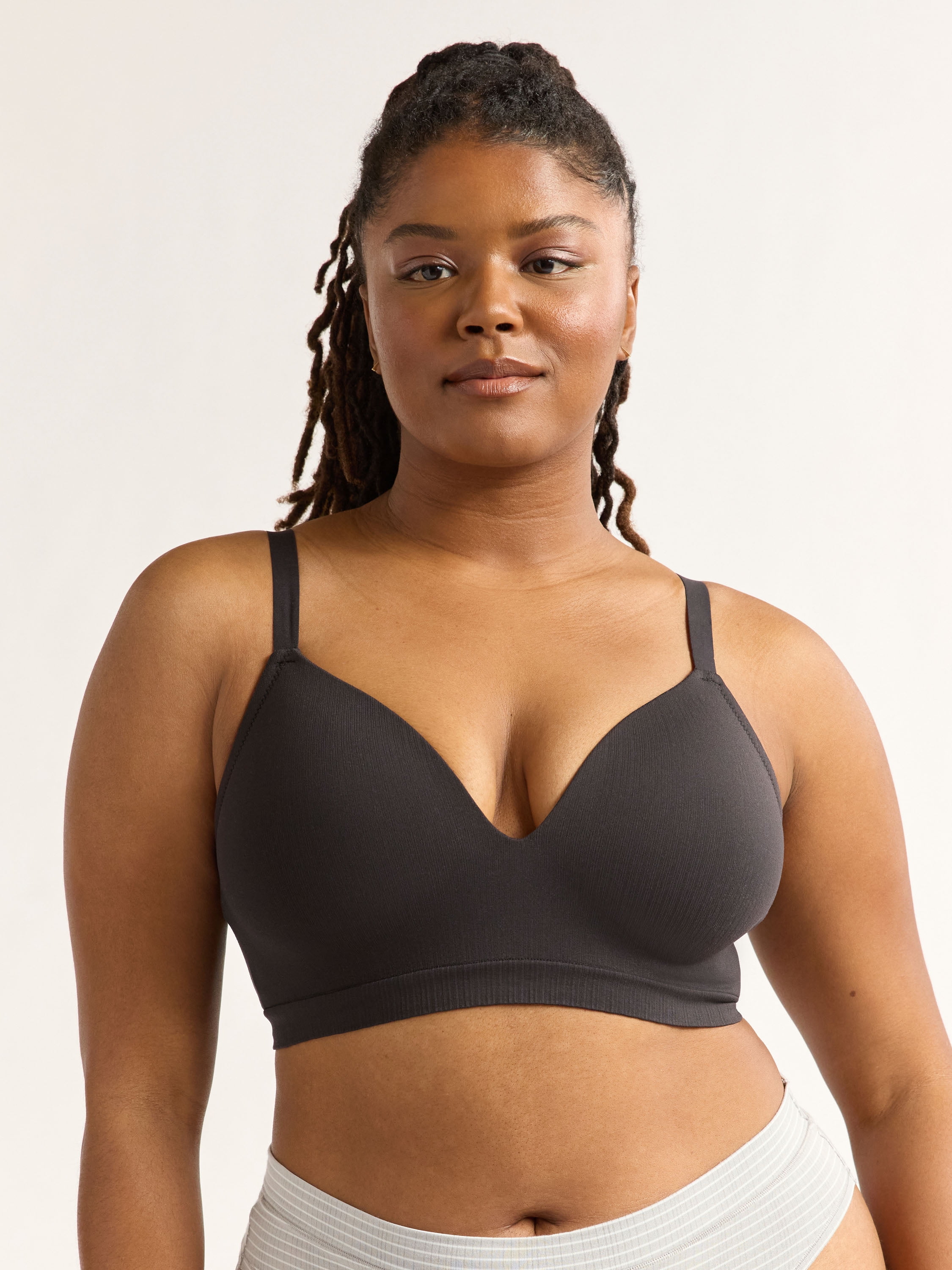 Joyspun Women's Wireless Seamless Matte Mini Rib Bra, Sizes XS-3XL
