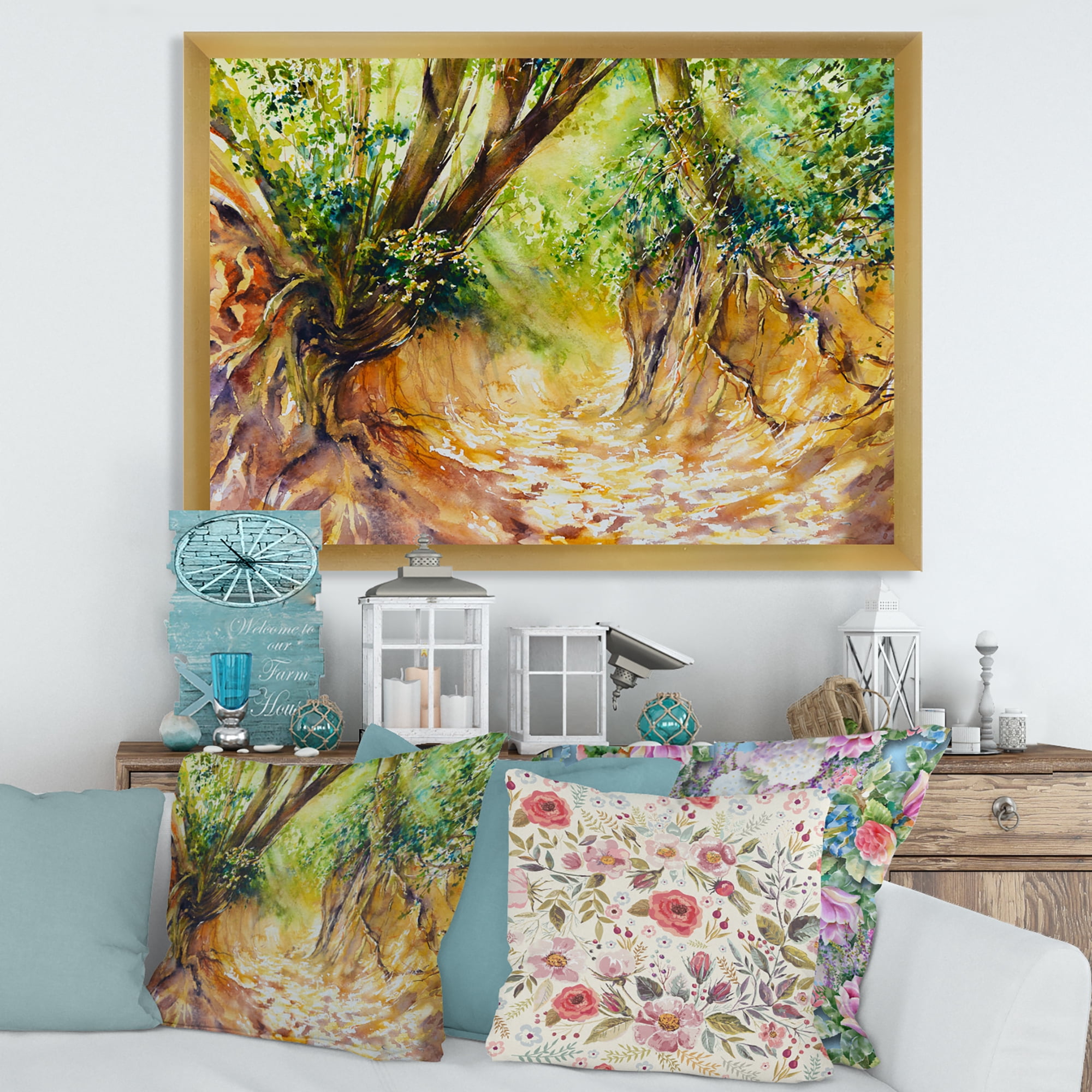 Designart 'Little Road in Deep Forest ' Traditional Framed Art Print