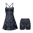 thumbnail image 5 of Yuyamidu 2 Pieces Womens Tennis Dress, Purple Boho Flower Blossom Golf Workout Dress with Shorts, Comfortable Women's Spaghetti Strap Activewear Dresses Size XL, 5 of 7