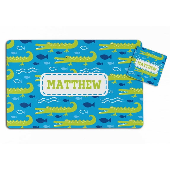 Printtoo Kids Placemat & Coaster Set Personalized Gift Kids,Birthday Christmas Gifts For Boys,Aligator-11x17 Inch