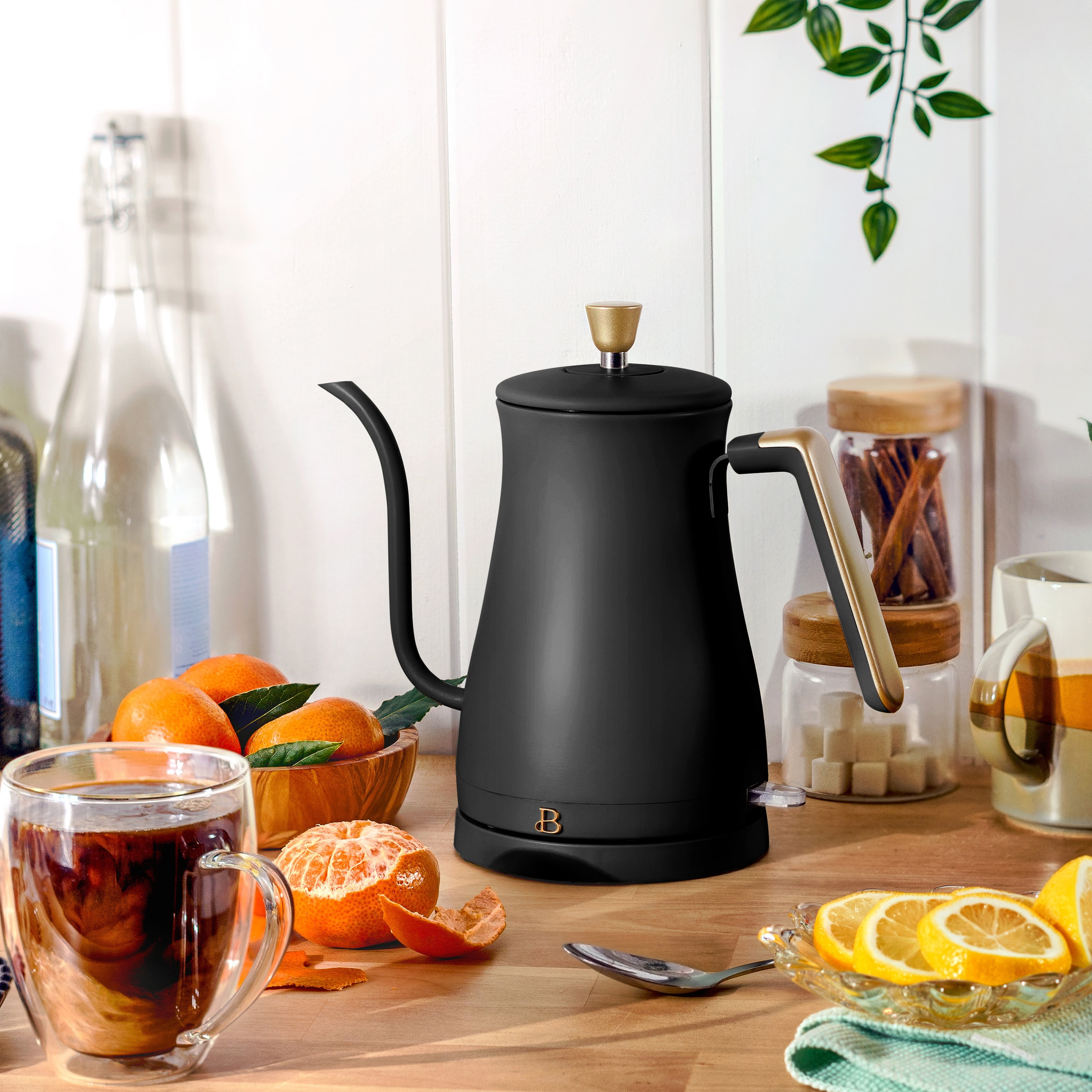 Beautiful 1-Liter Electric Gooseneck Kettle 1200 W, Black Sesame by Drew Barrymore
