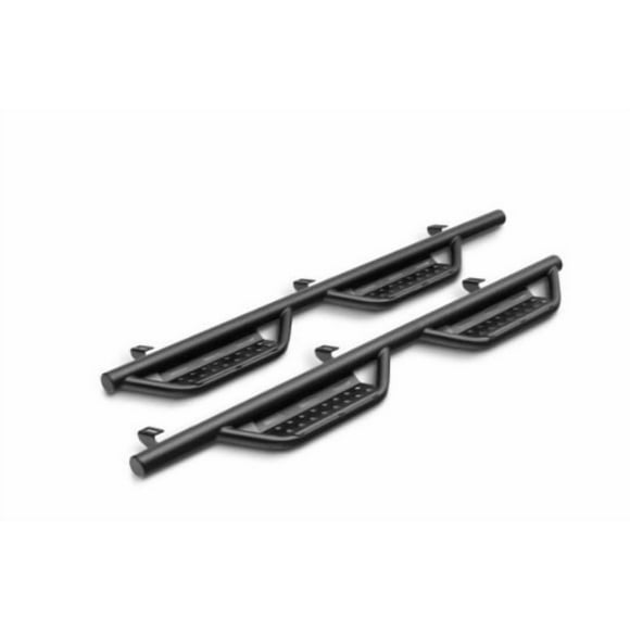 N-Fab Nerf Bar 119417122 RS Series; With Drop Down Steps; 2 Inch Round Bent; Black Textured Powder Coated; Steel; Without End Caps; Rocker Panel Mount