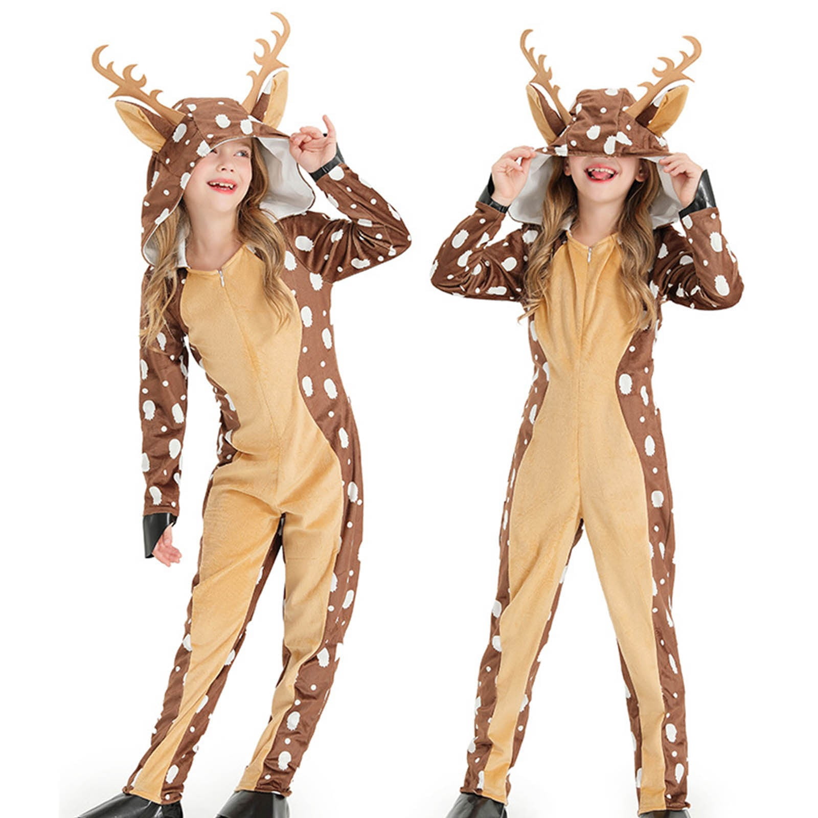 Lovzfmll Christmas Toddlers Deer Animal Jumpsuit, Footed Onesie Bodysuit, Soft All-in-One Loungewear Winter Pajamas, Cute Stage Performance Costume for 3-13 Years