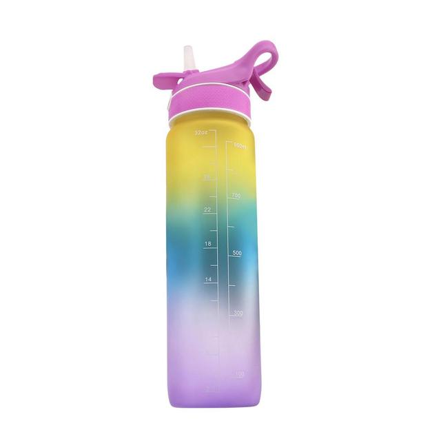 Sports Water Bottle with Time Marker BPA Free Spray Straw Portable Reusable Drinking Kettle