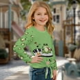 thumbnail image 3 of Xoenoiee Frog Music Note Print Girls T Shirts Crewneck Long Sleeve Blouse for Girls Lightweight Tie Knot Front Top Girls Fashion Clothes Pullover, 7-8 Year, 3 of 7