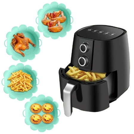 

JeashCHAT Air Fryer Silicone Liners Flower Shaped Air Fryer Pot Food Safe Non Stick Air Fryer Basket Reusable Replacement Baking Tray Air Fryer Oven Accessories Green
