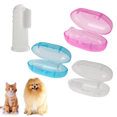Pet Dog Soft Silicone Finger Toothbrush with Box for Teeth Care Cleaning L Pink (Best Way To Brush Dogs Teeth)