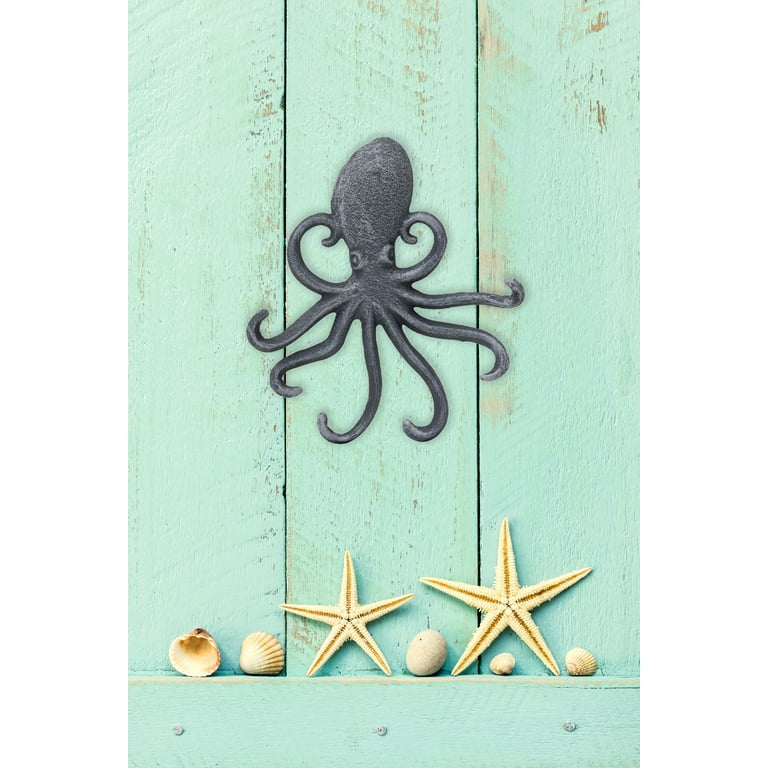 Stonebriar Decorative Cast Iron Octopus Wall Hook, Silver 
