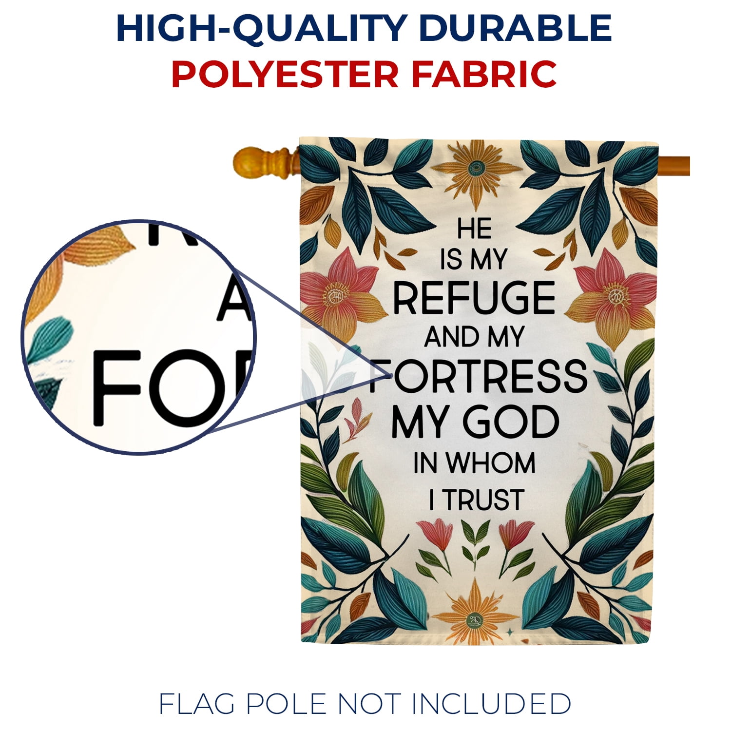 America Forever He Is My Refuge House Flag, 28 x 40 inch Double Sided, Floral Scripture Banner, Religious Faith Decor, Inspirational Bible Flag