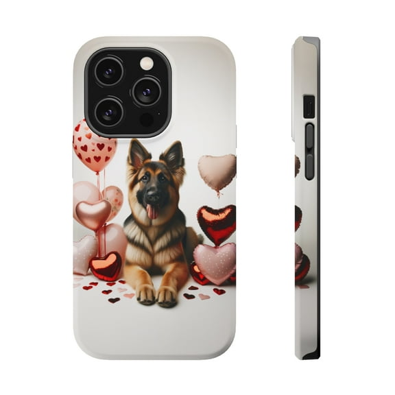 DistinctInk Tough Case for Apple iPhone 14 PRO (6.1" Screen), Compatible with MagSafe Charging - Valentine's Day German Shepherd Dog