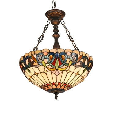CHLOE Serenity Tiffany 3 Light Victorian Inverted Ceiling Pendant 18" Shade