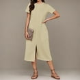 thumbnail image 6 of Plus Size Summer Dresses, Women's Summer Casual Dress Gradual Sleeveless Neck V-Neck Long Dress(Khaki,L), 6 of 7