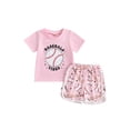 thumbnail image 1 of Mialoley Ensembles de Shorts d'Été pour Filles Tout-Petits, Hauts à Manches Courtes Roses avec Imprimé Baseball, 1 of 9
