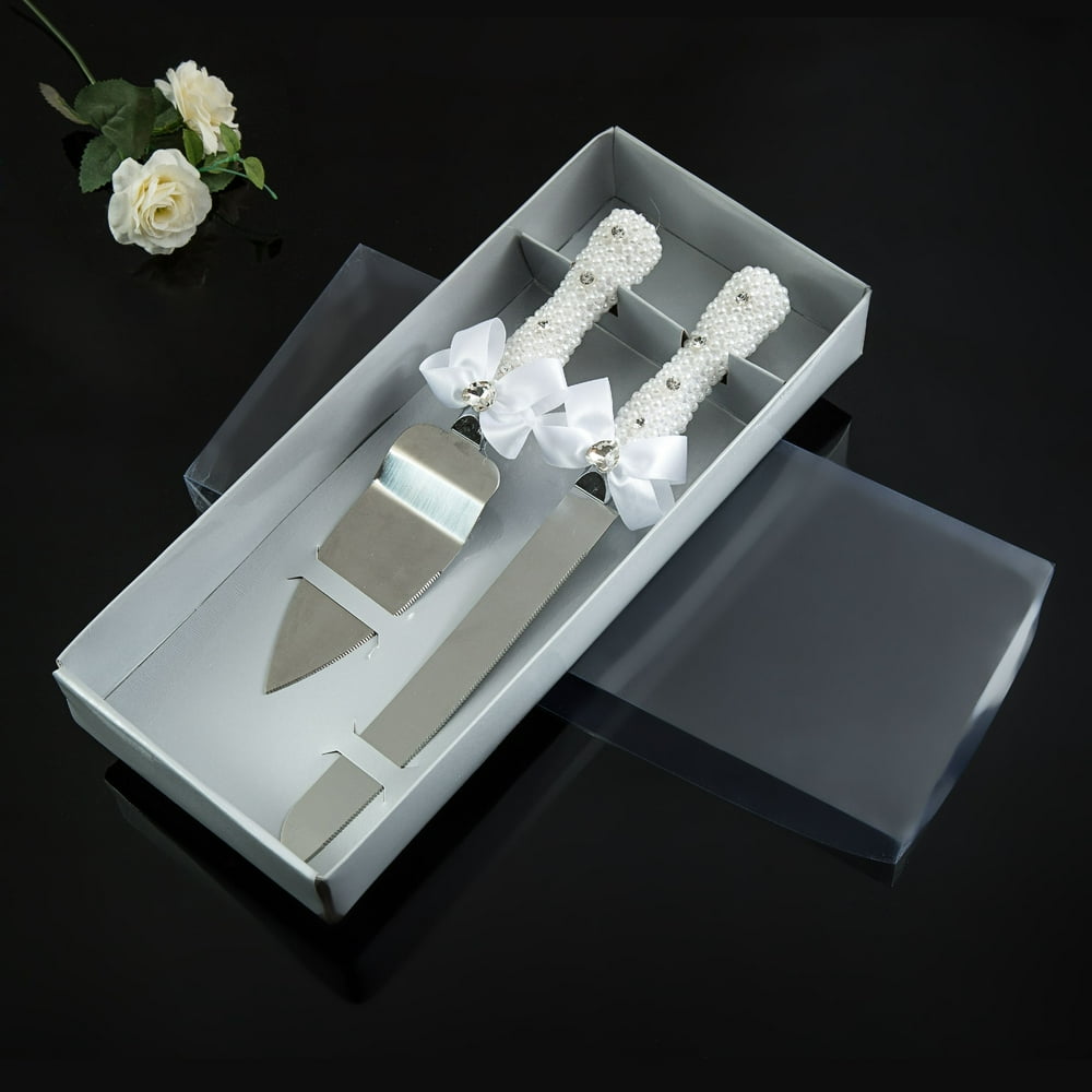 Wedding Cake Cutting Set Bride And Groom Cake Knife Pearl And Swarovski