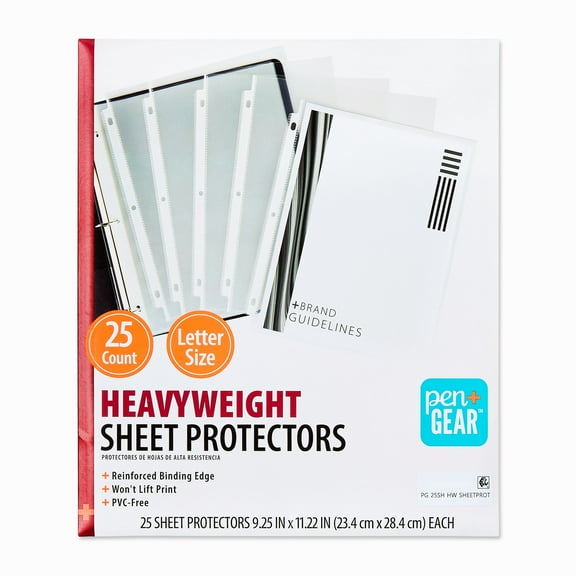 Pen+Gear Heavyweight Sheet Protectors, Clear, 9.25" x 11.22", 25 Count