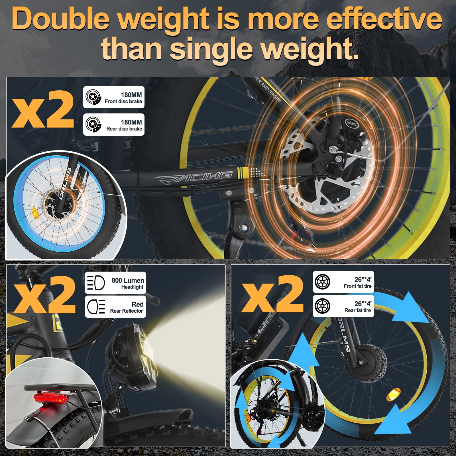 5000W Peak Dual Motor E-Bike, 60V 25AH Battery Electric Bike for Adults, 45MPH Mountain AWD 21-Speed Snow E-Bike with 26" x 4.0 Fat Tire, Long Range Mountain Dirt Off-Road