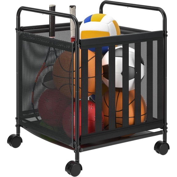 Ball Storage Bin Rolling Storage,Garage Sports Equipment Organizer,Outdoor Toy Box, Gym and Schools, Garage Organization,Can Store basketballs, Footballs and Sports Equipment.(Black)