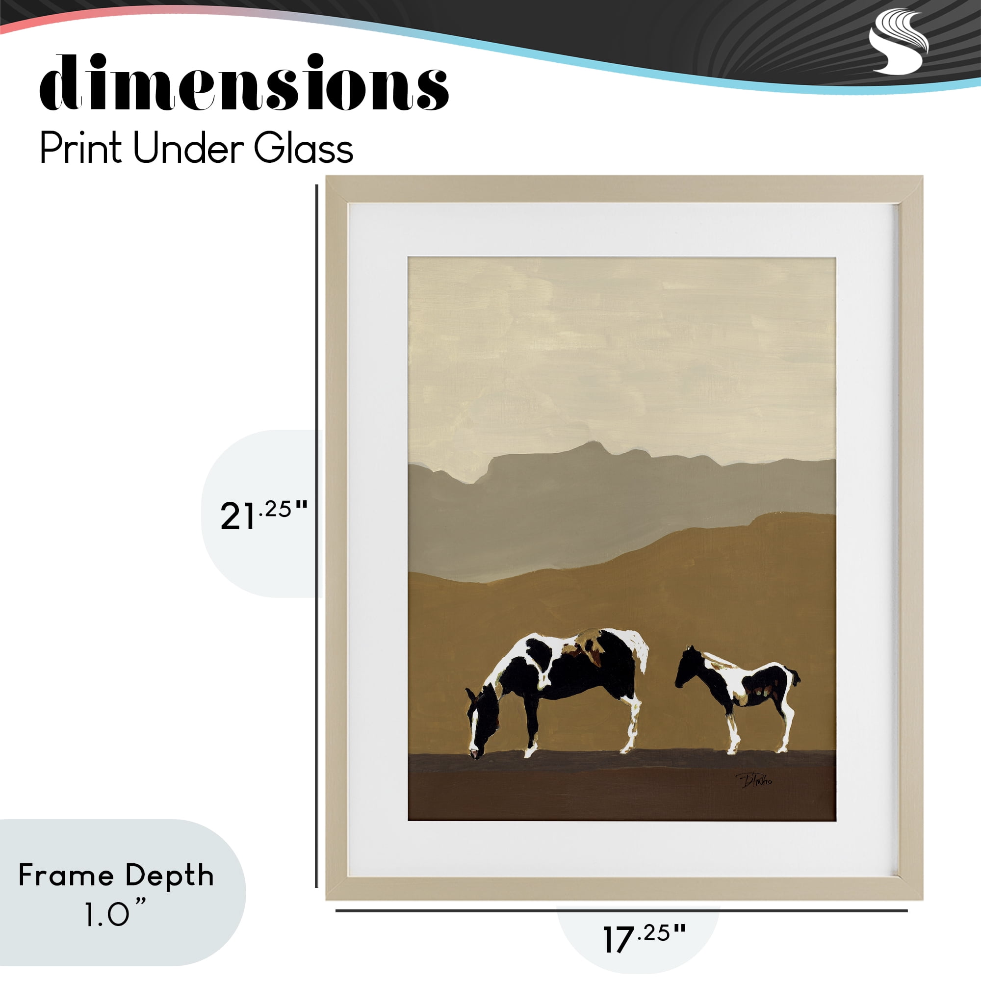 Stupell Industries Modern Mountains Horses Birch Framed Print Under Glass, design by Patricia Pinto