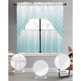 thumbnail image 2 of Aqua Ombre Stripe Swag Kitchen Curtains Sets for Windows 24 Inch Length, Modern Abstract Art Gradient Striped Short Window Curtain Panels Swags Valances and Tiers 3 Piece Set for Cafe/Dining Room, 2 of 5