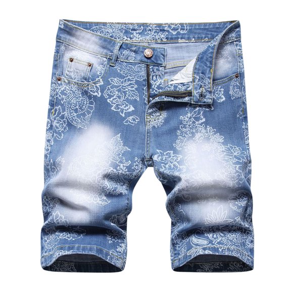 AKAFMK Shorts for Men,Men's and Big Men's Shorts,Jeans Fashion Trend Men's Micro Elastic Slim Tie Elastic Small Straight Leg Jeans Shorts