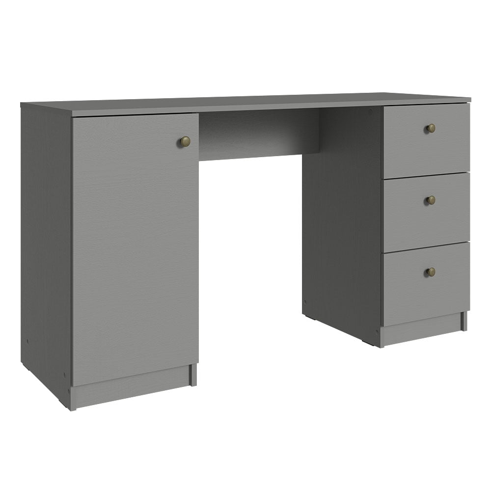 Madesa Executive Computer Writing Desk 53 Inch with 3 Drawers and 1 Door, Metalic Handles Wooden Home Office PC Study Table with Storage - Gray