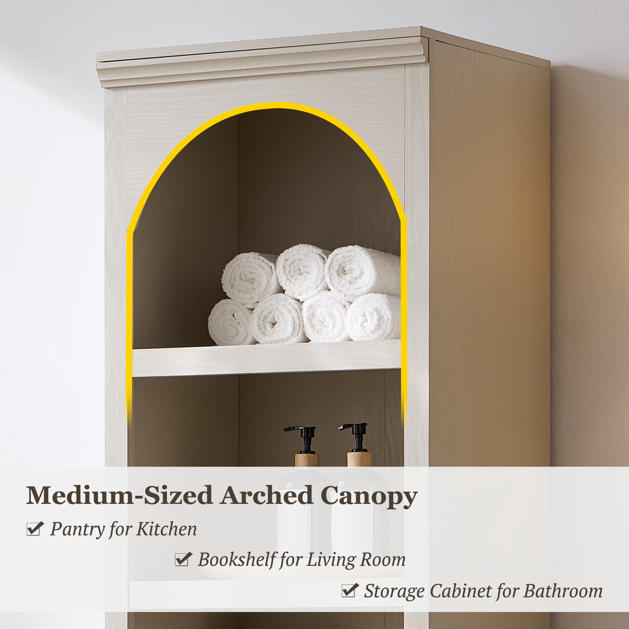 SinCiDo Arched Bathroom Storage Cabinet with Adjustable Shelves, 5-Tier Narrow Bathroom Cabinet for Bathroom, Kitchen, Living Room, Cream