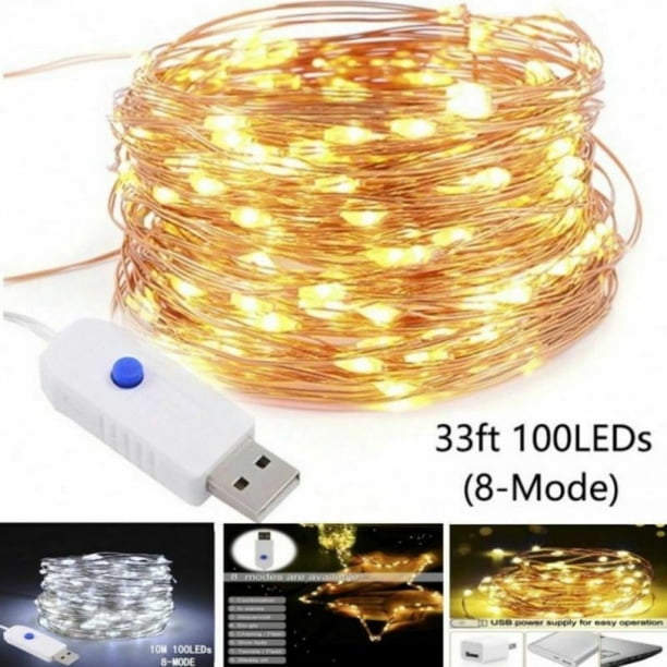 Guirlande Lumineuse LED 20m 200 LED USB - 8 Modes, Télécommande, Blanc Chaud | Décoration Intérieur Extérieur Noël Mariage