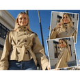 thumbnail image 2 of Womens Cropped Trench Coat Double Breasted Fall Belt Short Jacket High Collar Lightweight Outerwear, 2 of 7