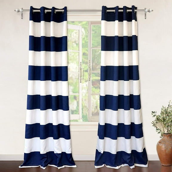 DriftAway Mia Stripe Room Darkening Grommet Unlined Window Curtains 2 Panels Each 52 Inch by 84 Inch Navy