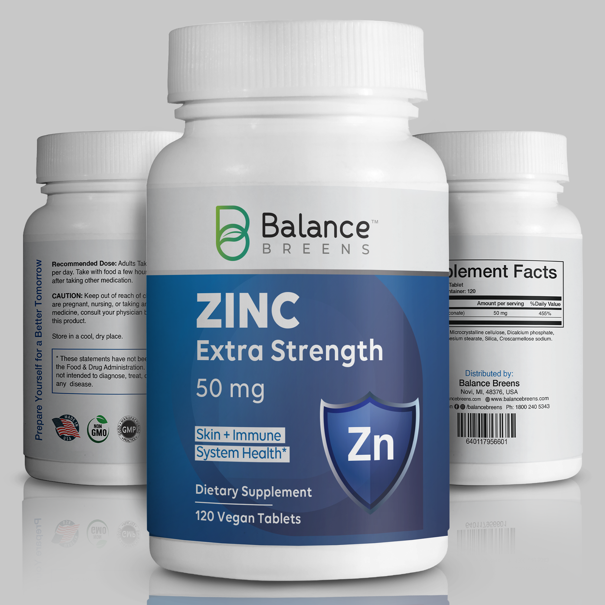 BALANCE BREENS - ZINC EXTRA STRENGTH 50 MG - VEGAN - NON-GMO- 120 COUNT ...