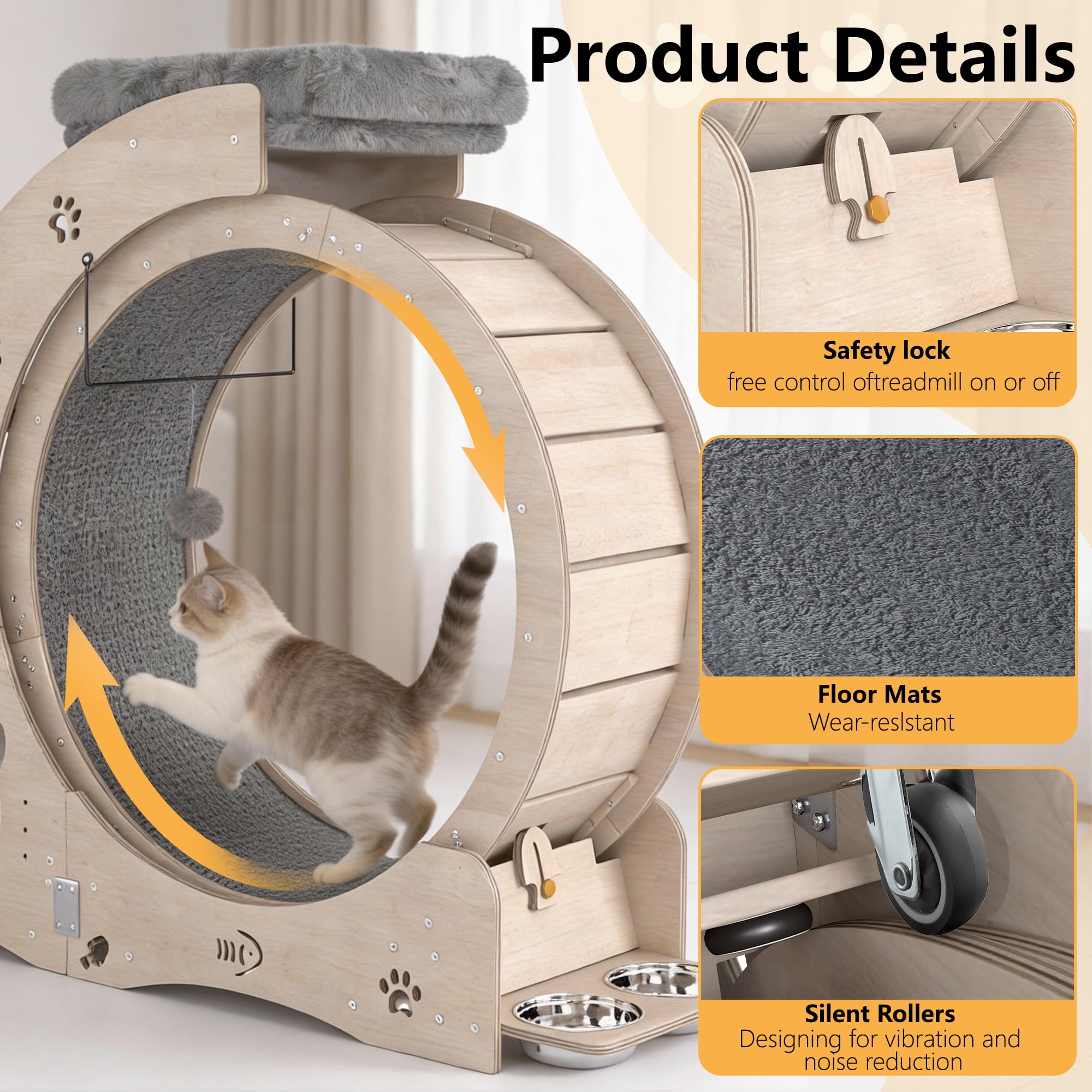 FOOWIN 7-in-1 Cat Exercise Wheel, 40" Cat Running Wheel for Indoor Cats