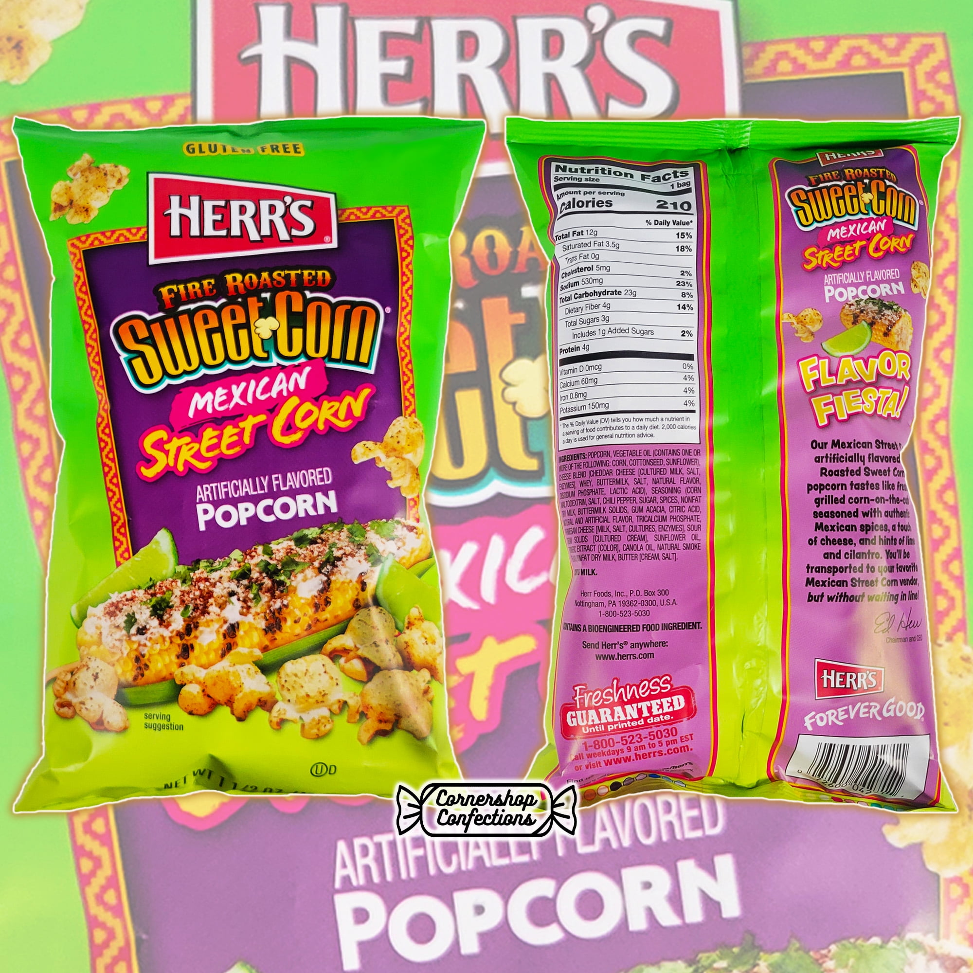 Herr's Fire Roasted Mexican Street Corn Bulk Share Pack - 8 1.5oz Bags of Air-popped Gluten Free Mexican Street Corn Flavored Popcorn - Movie Night, Flights, Work Snack in Cornershop Confections Box