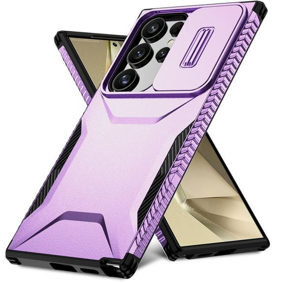 for Samsung Galaxy S25 Edge Case with Built-in Camera Lens Slide Cover, Heavy-Duty Shockproof Rugged Case Heavy Duty Bumper Shockproof Phone Cover for Samsung Galaxy S25 Edge,Purple
