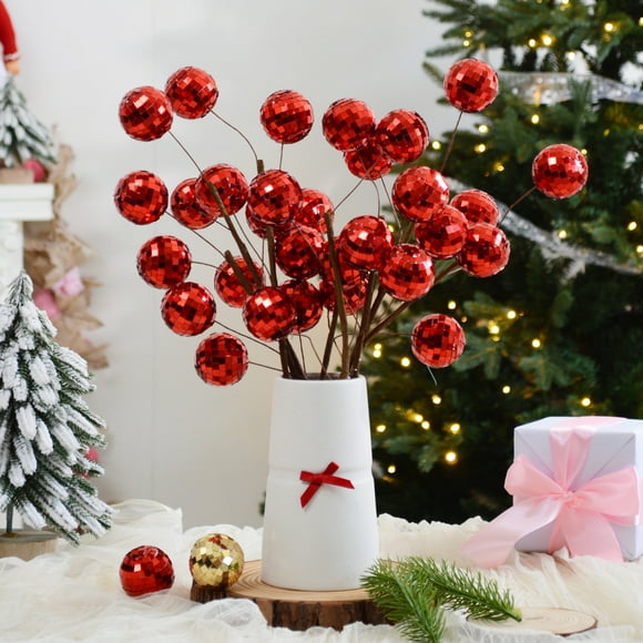 Wooowa Disco Disco Ball Party Decorations Glitter Mini Disco Balls Flower Picks Mirror Balls Ornaments Sticks Bulk Sticks Planter Vases Glitter Stems for Classroom Decor Christmas decorations