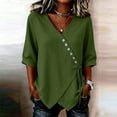 thumbnail image 2 of Tops for Women 3/4 Sleeve V Neck Women Fashionable Casual Solid Color Imitation Linen with Tie Blouse, 2 of 6