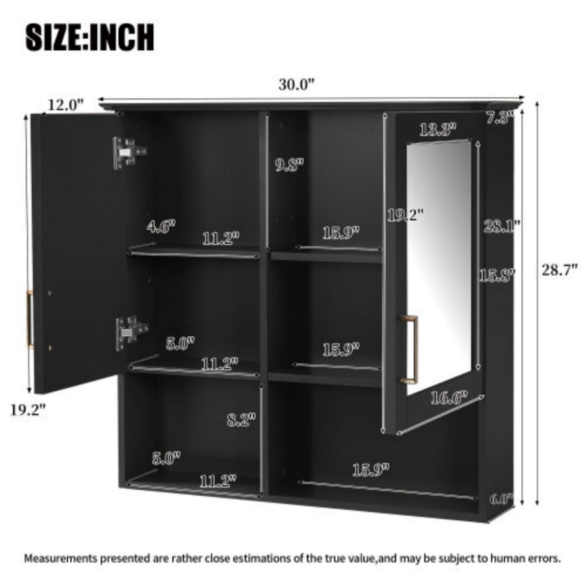30" Wall Mounted Medicine Cabinet with Mirror, Bathroom Storage Cabinet with Adjustable Shelves, Soft Close Doors, Modern Mirror Cabinet for Bathroom Vanity, Black