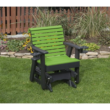 Amish Poly Lumber - Outdoor Tropical Lime Green Finish 2 Ft Poly Lumber Roll Back Everlasting Amish Crafted Traditional Glider With Cupholder Arms