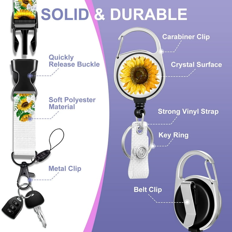 ID Badge Holder with Lanyard and Retractable Badge Reel Clip, Aesthetic  Sunflower Card Name Tag Lanyard Vertical ID Protector Bage Clips for Nurse  Nursing Doctor Teacher Student 