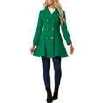 thumbnail image 2 of Abrigo largo de invierno INSPIRE CHIC para mujer, con solapa y doble botonadura, color verde, 2 of 6