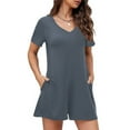 thumbnail image 2 of QATAINLAV Women's Summer Short Sleeve V Neck Short Jumpsuits Solid Casual Athletic Onesie Shorts Loose Wide Leg Romper with Pockets Dark Gray M Lighten Sales of The Day, 2 of 9