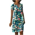 thumbnail image 3 of Taylonsss Women's Summer Loose Casual V-Neck Printed Short Sleeve Dresses, 3 of 5