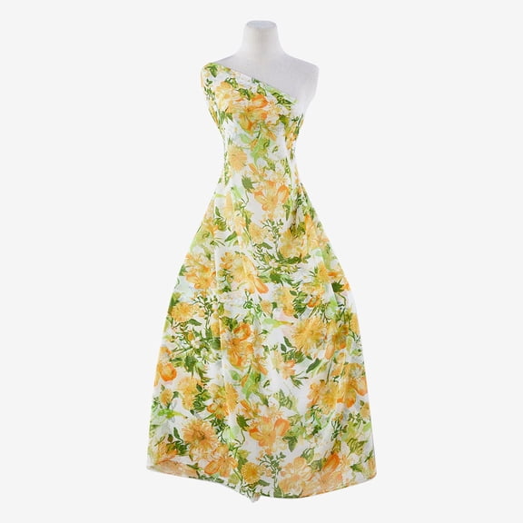 Zelouf Paradise Floral On Chiffon Yoryu , Sewing, DIY, Crafts Fabric by the Yard, 187White/orange, 3 Yard