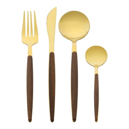 

Unique Bargains Stainless Steel Flatware Set with Spoons and Forks Gold 4 Pcs