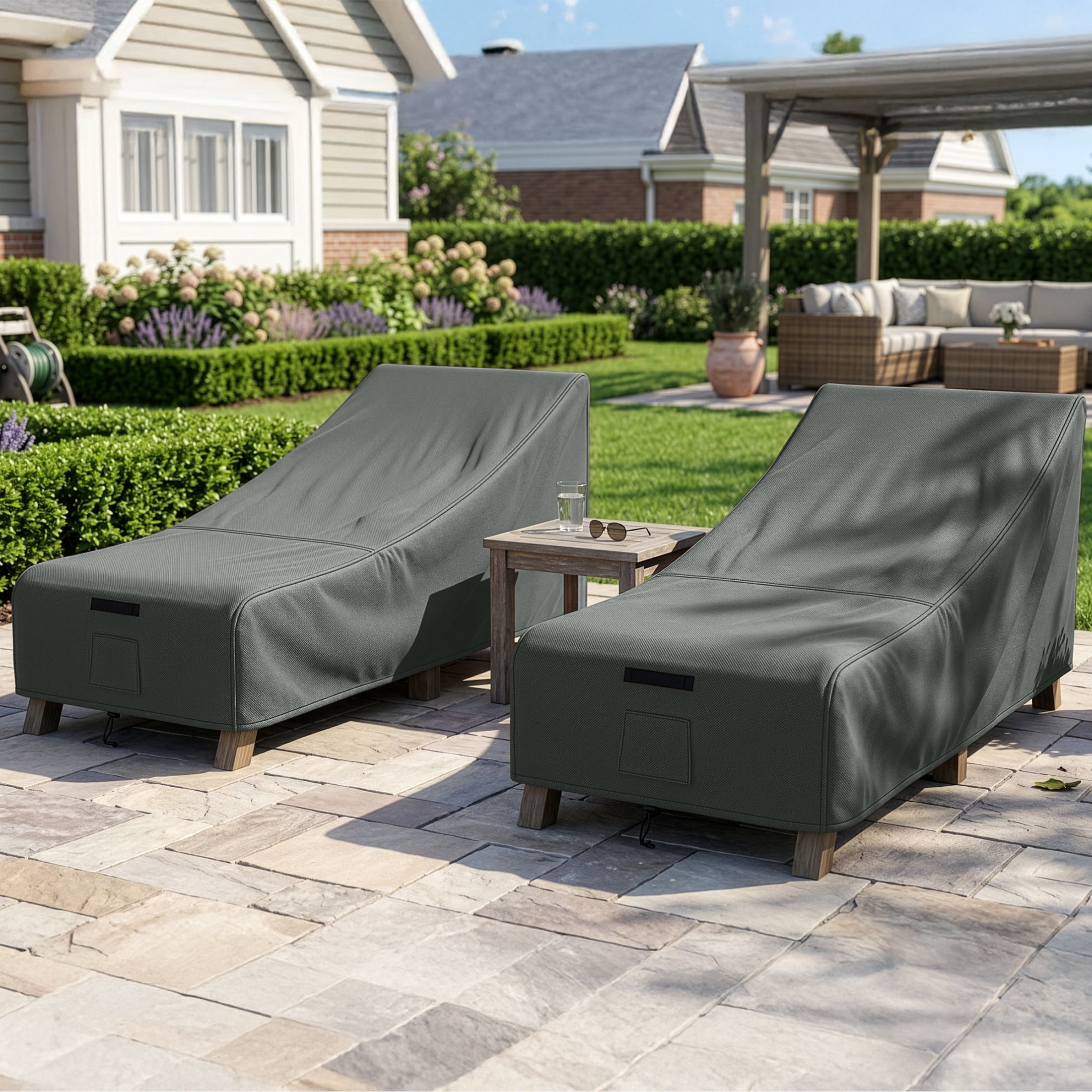 Pure Garden 76x32x32in Waterproof Outdoor Chaise Lounge Cover 2-Pack, Gray